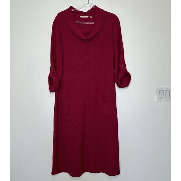 Soft Surroundings Everly Gauze Midi Dress Cowl Neck Berry Size M Roll tab Sleeve - Picture 1 of 10